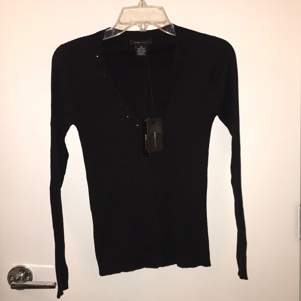 (3/$45) New black BCBG sweater with collar beads